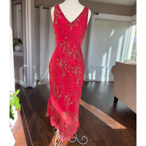 B. Darlin Red Cowl Neck Sleeveless Asymmetrical Hemline Paisley Dress, Size 5/6 - Picture 4 of 9